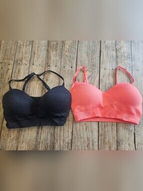 all in motion Seamless Padded Bralette Duo - Black & Coral
